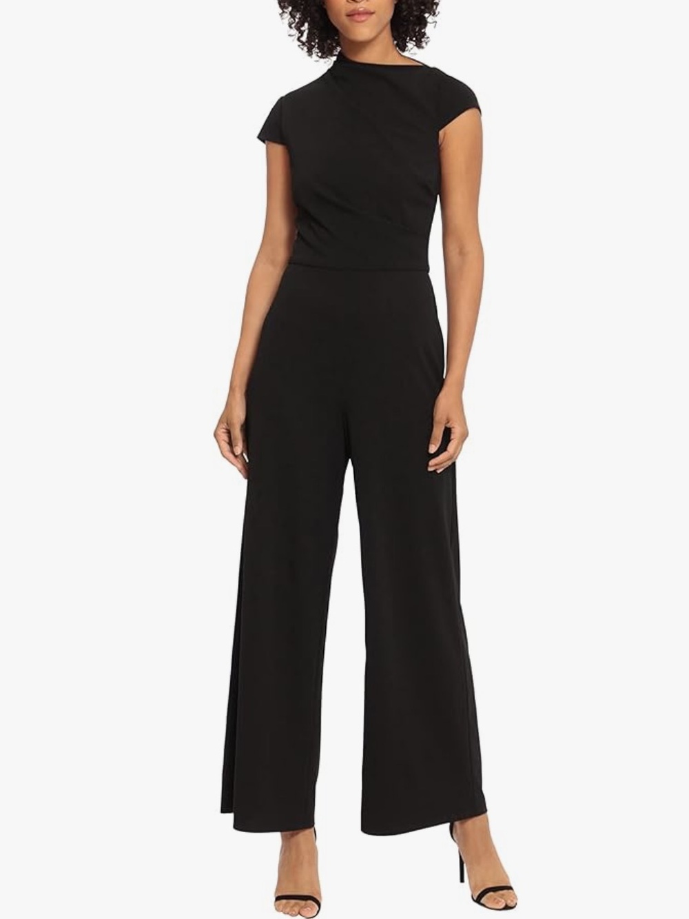 Maggy London BlackAsymmetric neck Cap-Sleeve Straight-Leg Jumpsuit size 6